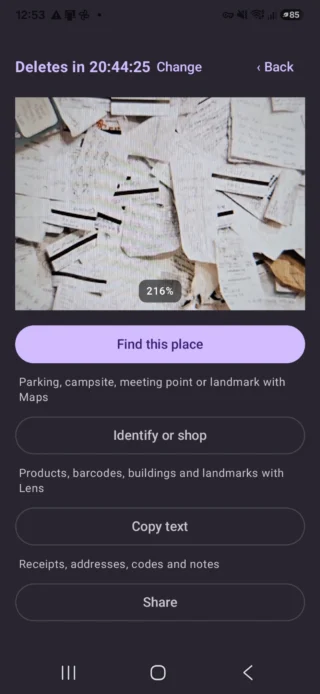 Photo Pin showing receipts ready for text recognition